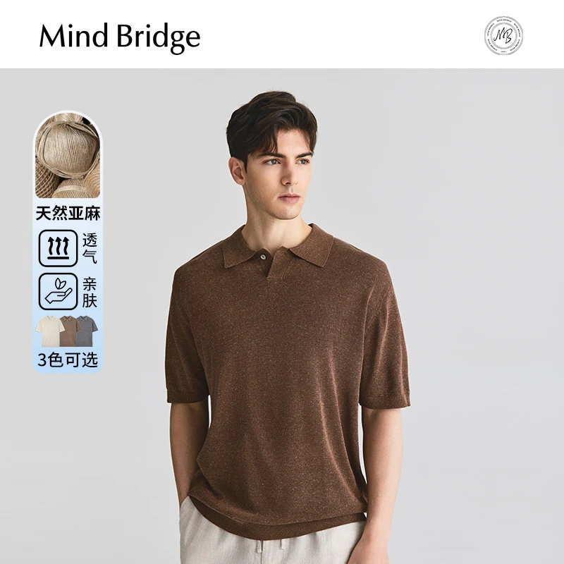 MindBridge【亚麻】翻领短袖polo衫男款夏季针织透气半袖t恤上衣