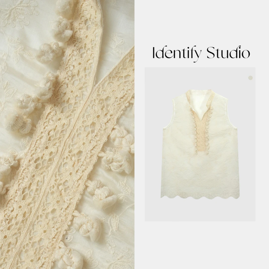 IDENTIFY"云纱"夏季新款气质休闲蕾丝拼接马甲上衣25SS SS06053