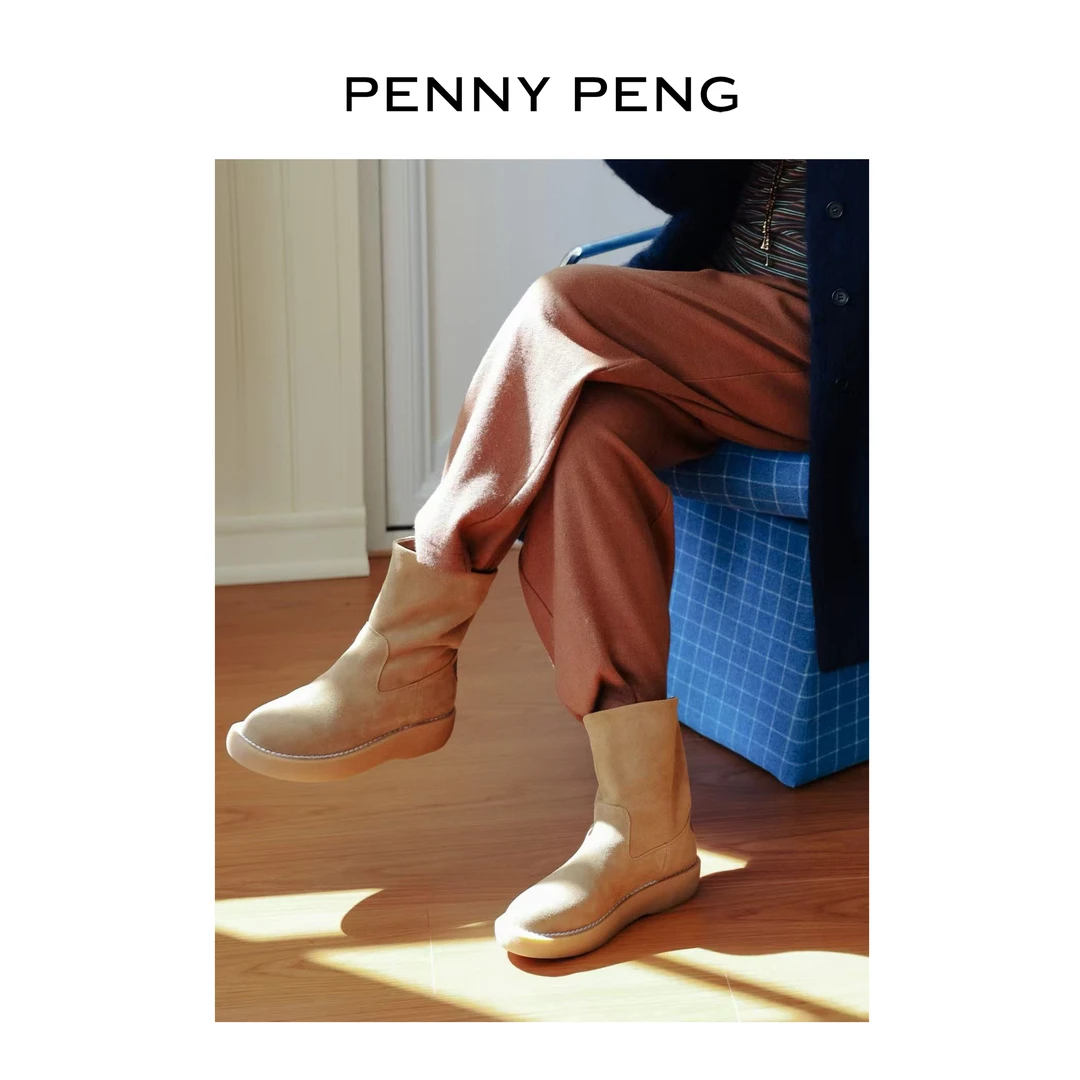 PENNYPENG 向山而行 秋冬英伦风休闲舒适西部牛反绒短靴烟筒靴