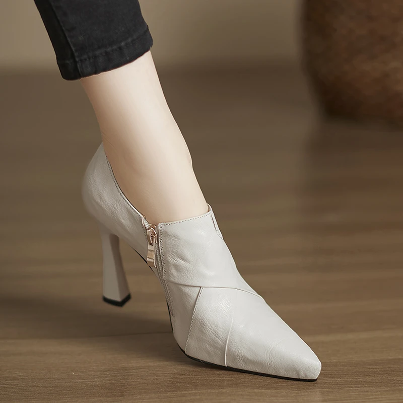 小个子增高10cm真皮通勤高跟鞋女新款气质尖头细跟深口单鞋职业鞋