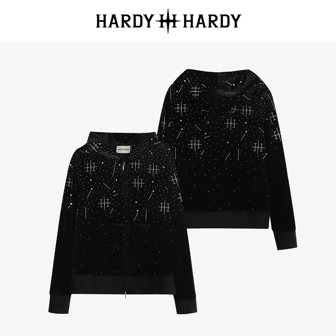 HARDYHARDY春季新款满天星美式休闲潮牌烫钻字母开衫外套女