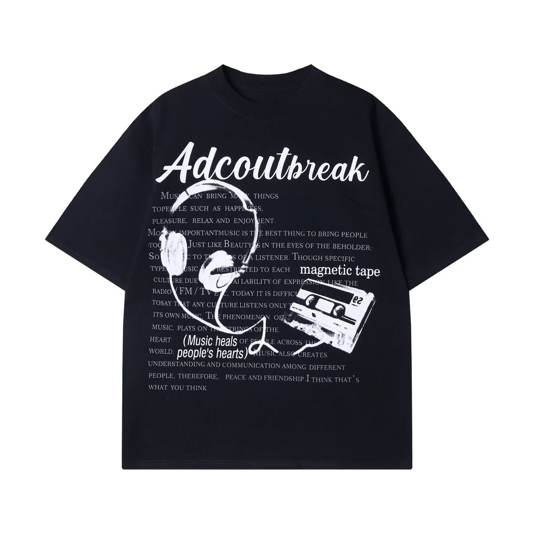 夏季新款时尚个性美式字母涂鸦印花圆领短袖T恤宽松ins设计感上衣