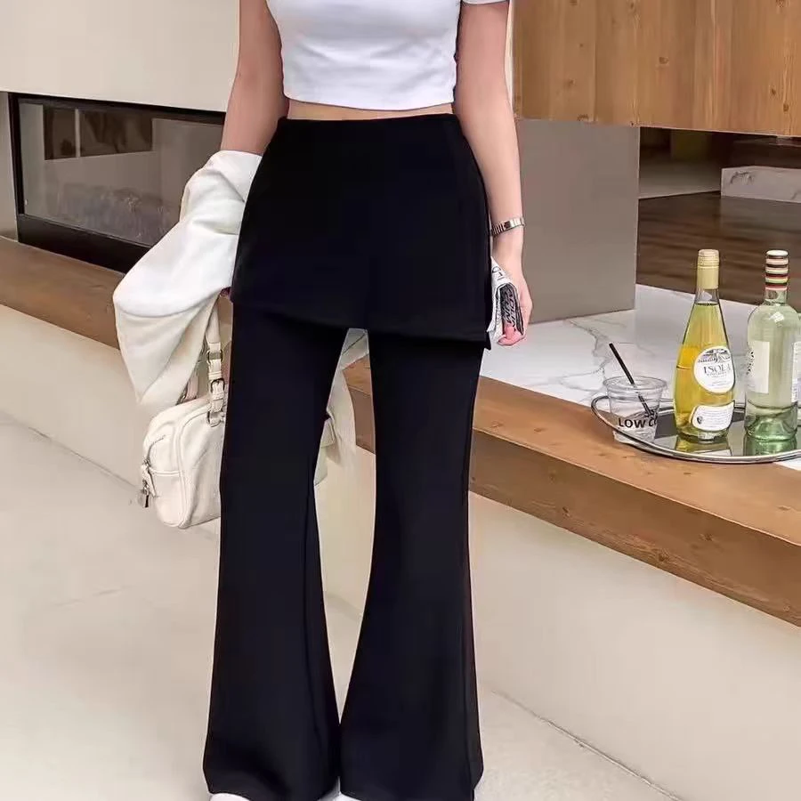 Y-J臻选春款假两件屁帘微喇裤高腰显瘦百搭拖地休闲长裤