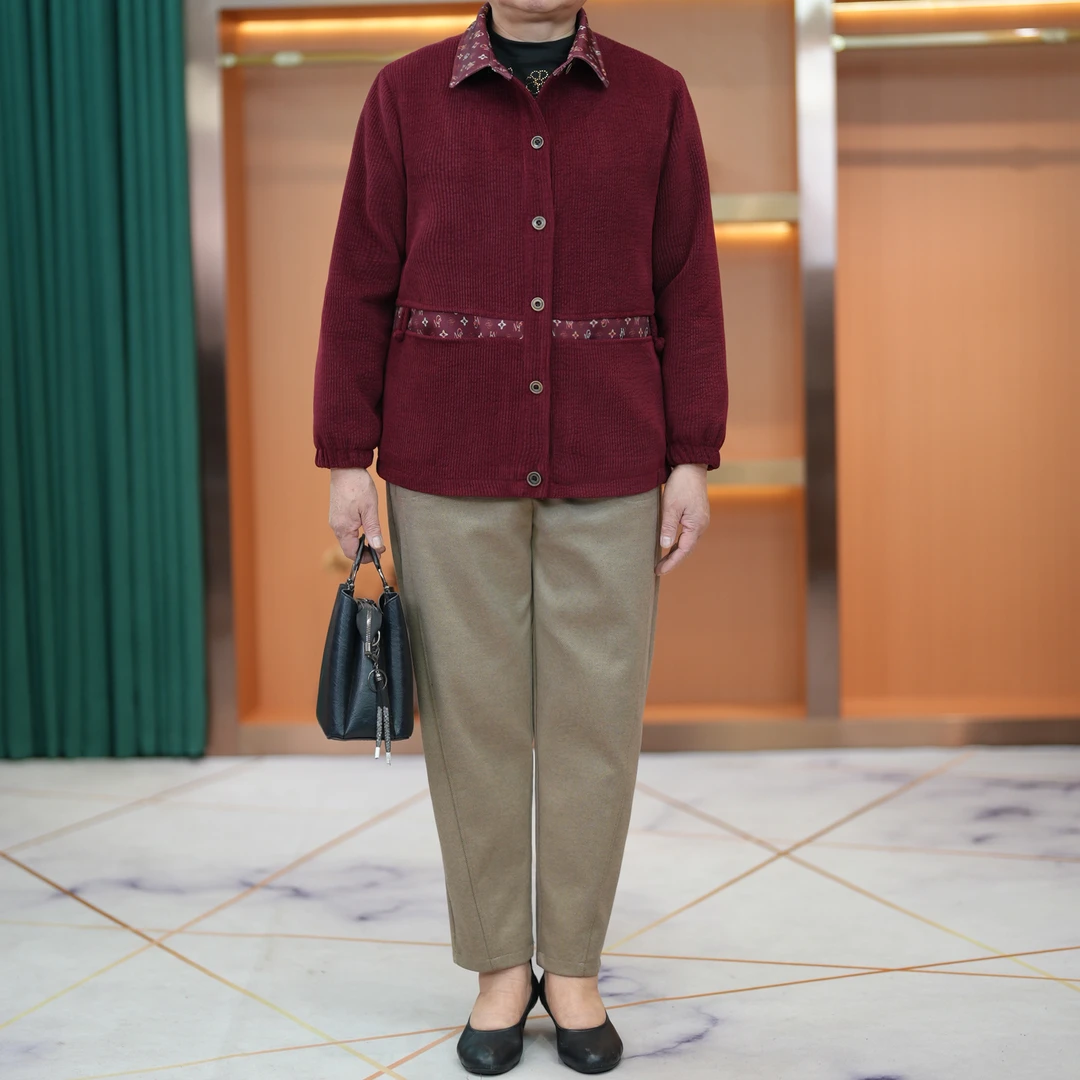 大码妈妈装灯芯绒花领外套2025春秋款中老年国风盘扣拼色休闲上衣