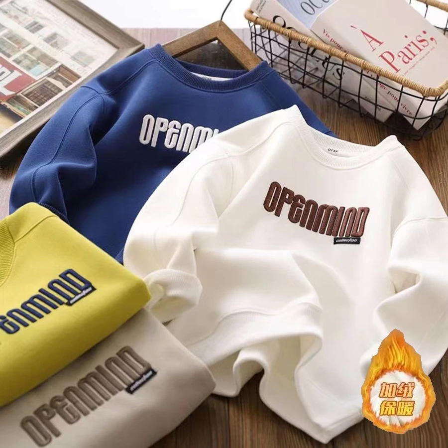 【清版】加绒不加绒2111童装时髦刺绣休闲男女百搭中大童长袖卫衣