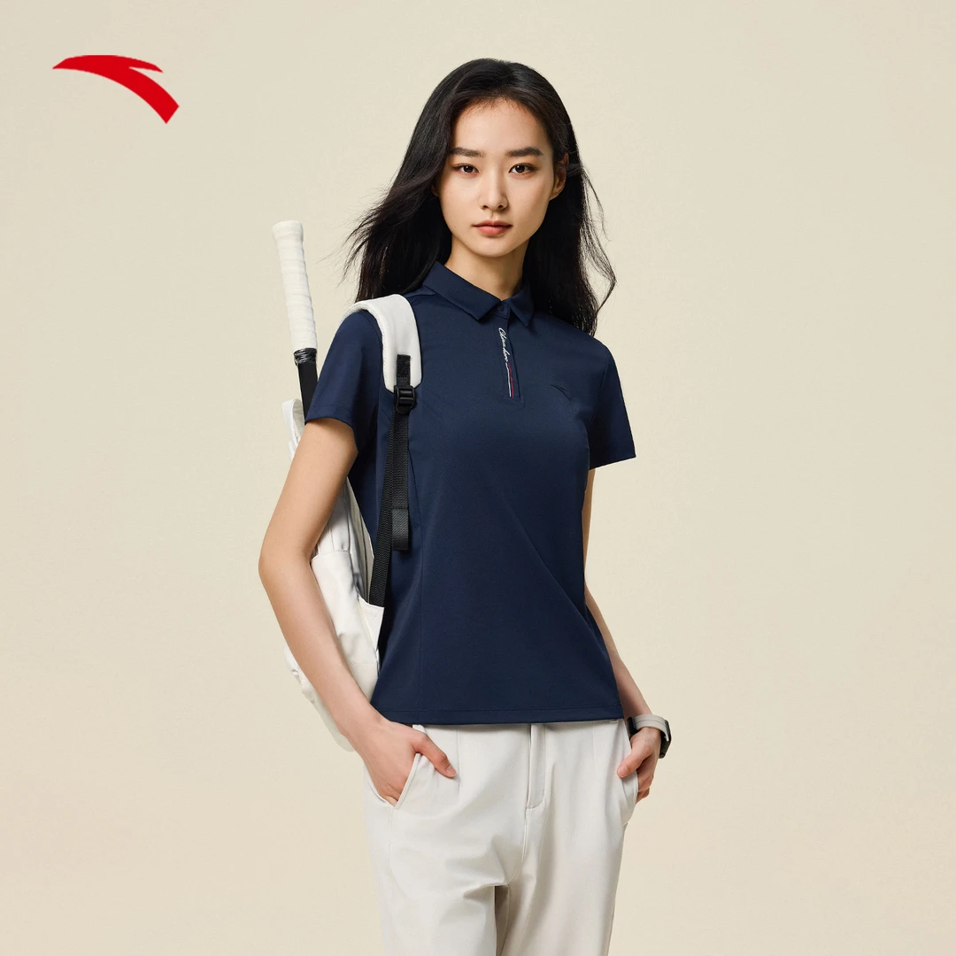 安踏冰丝polo丨简约翻领短袖女装夏季新款跑步训练运动流光风上衣