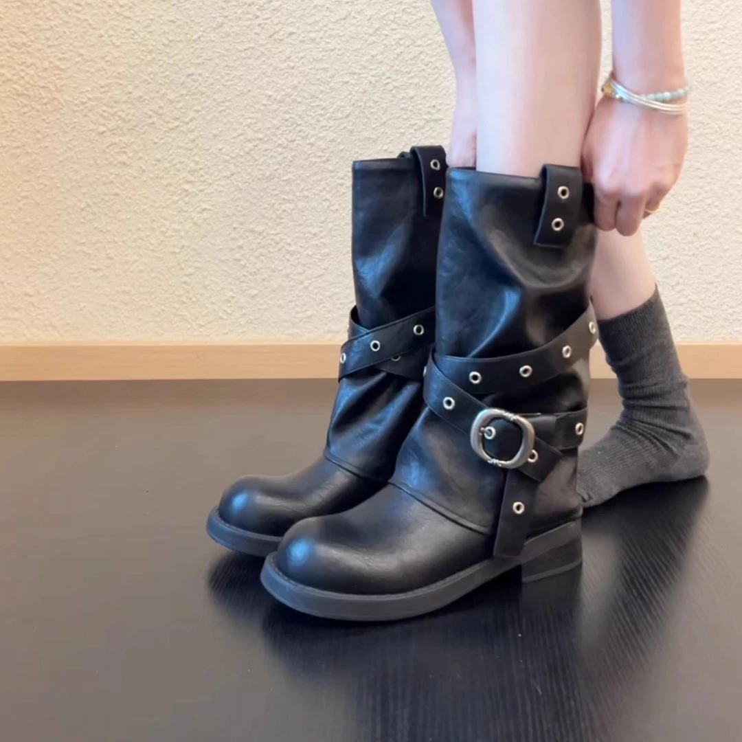 Pokoy-4cm皮带扣女不过膝骑士靴显瘦秋冬季