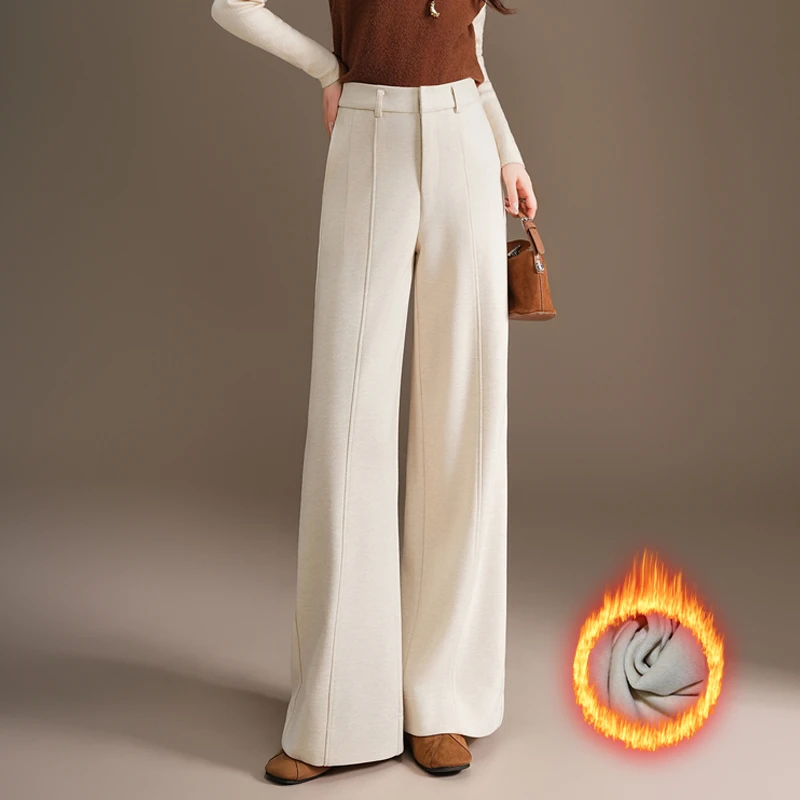 「醋酸羊毛850克重」冬季加厚加绒西装阔腿时尚轻奢高级直筒裤6088X