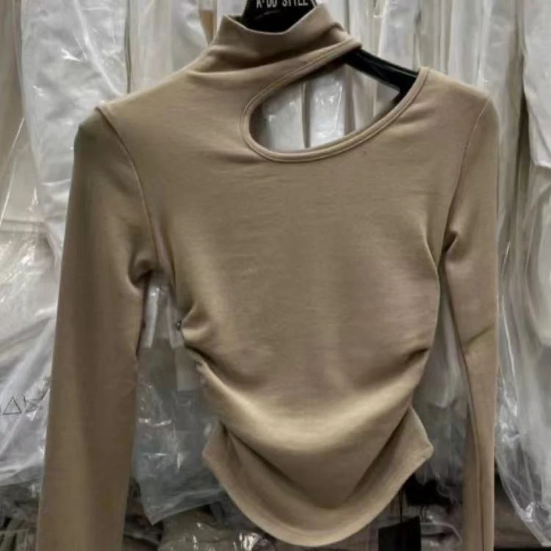 【97 JIA】半高领镂空磨毛打底