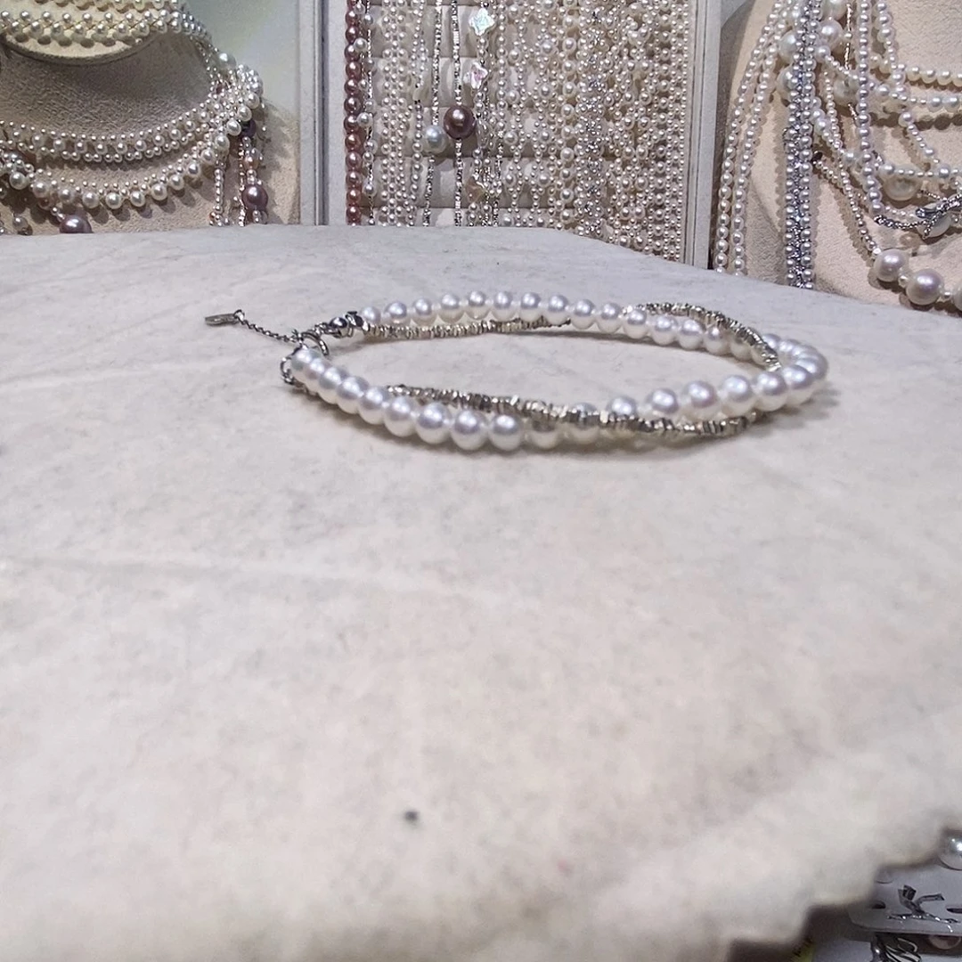 非金属925银纯银碎银子全珠双层手链