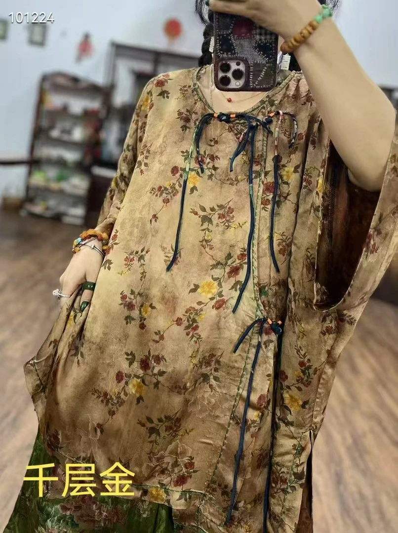 SXI-8768夏季新款国风高定人丝花萝手工缝线斜襟盘扣