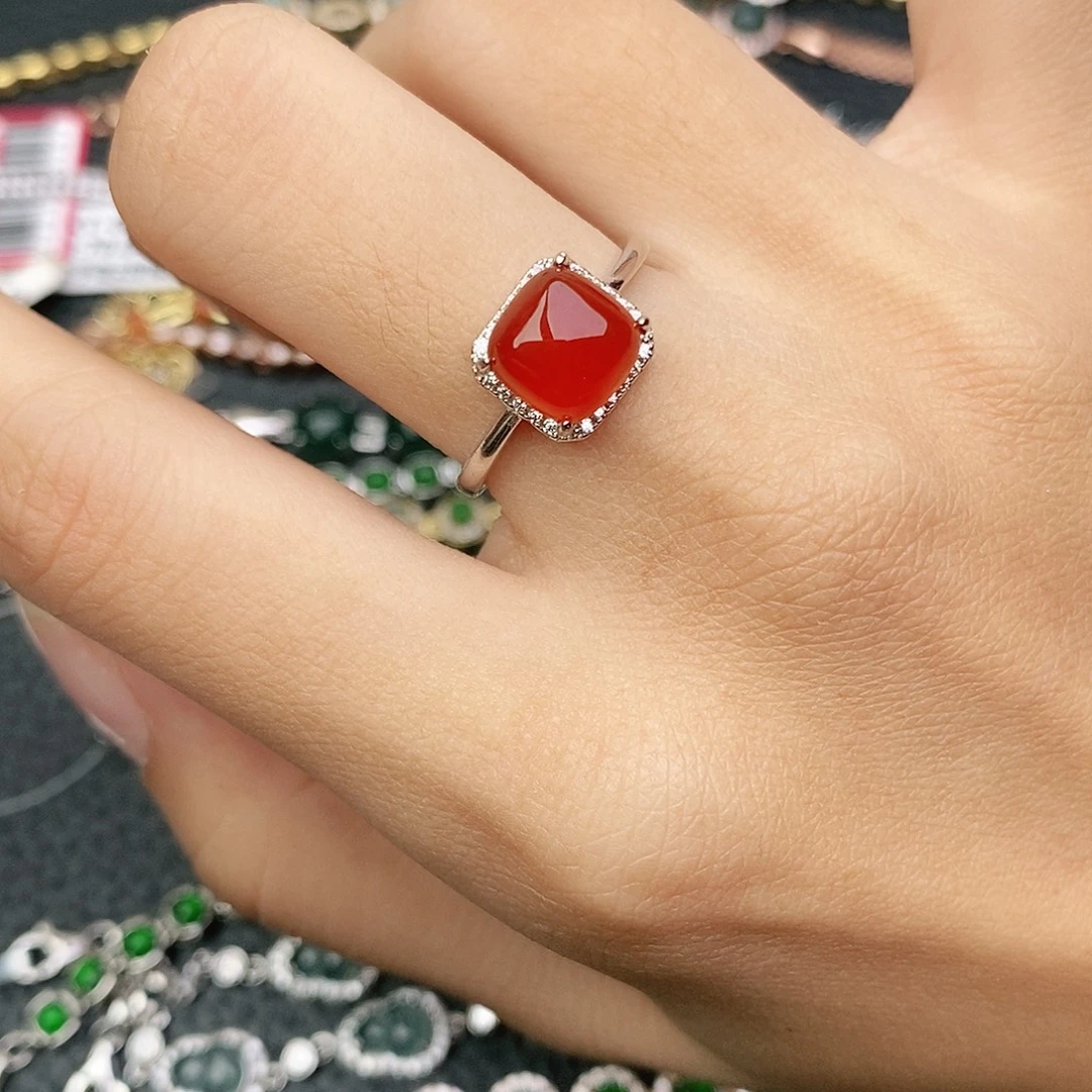 玛瑙/玉髓银S925镶嵌戒指