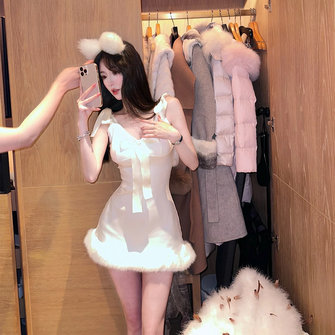 【圣诞兔兔】高克重弹力针织 蝴蝶结系带毛茸茸圣诞氛围连衣裙