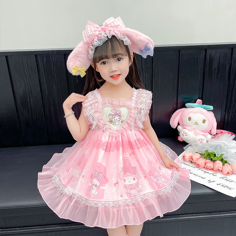 2025新款女童库洛米美乐蒂公主卡通可爱甜美裙子洛丽塔洋气连衣裙