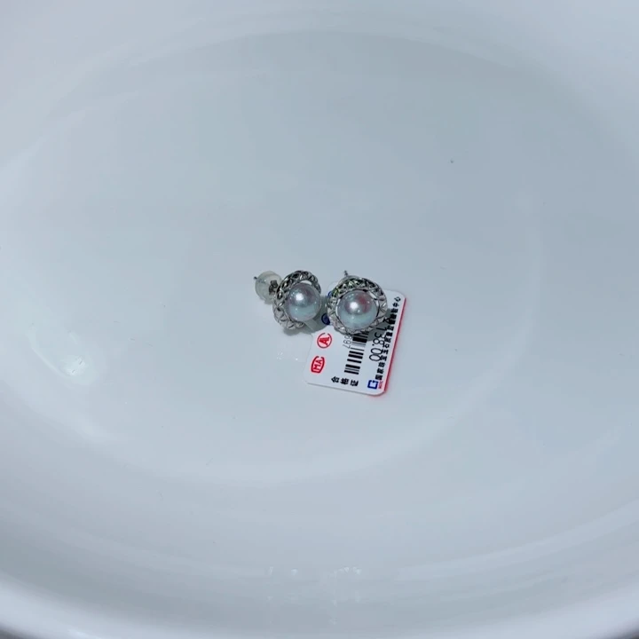 银S925镶嵌耳饰淡水珍珠7-8