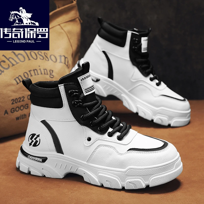 传奇保罗传奇保罗冬季新款男士百搭潮流高帮马丁靴男款潮男靴加绒