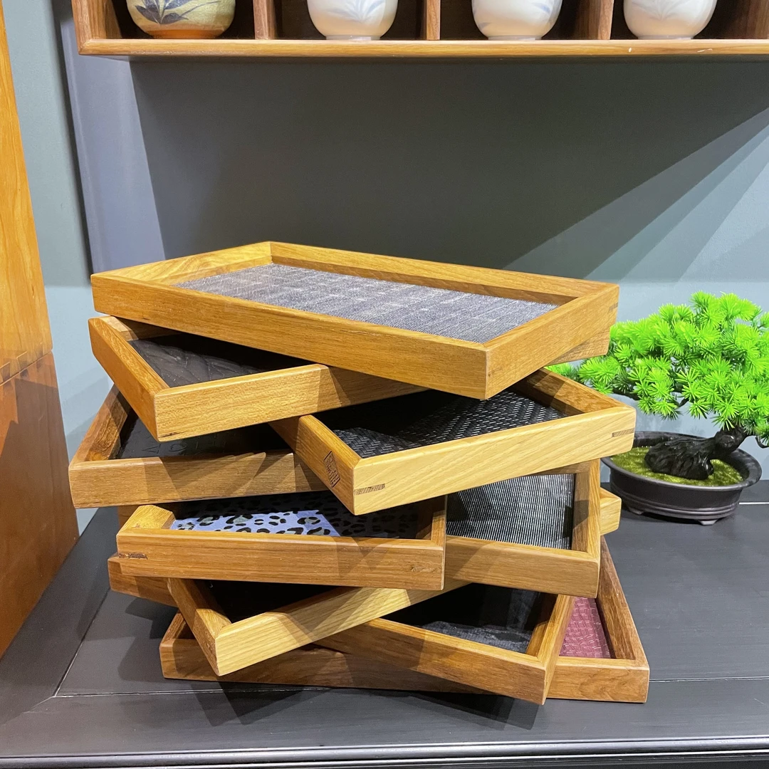 喆朴居老柚木全实木真牛皮托盘手工家用 中式置物茶壶 茶杯