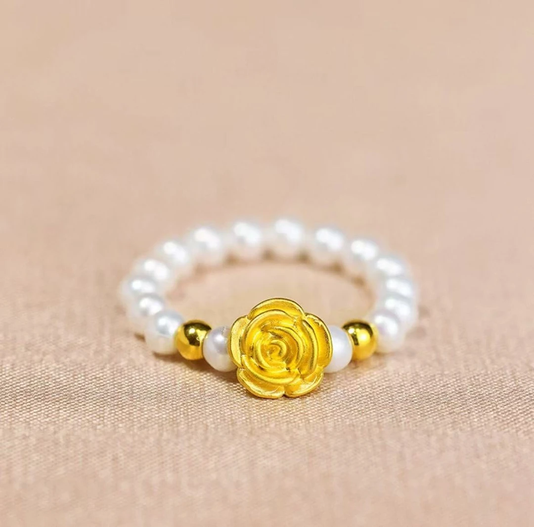 【黄金补贴】足金玫瑰花搭配天然珍珠（证书）