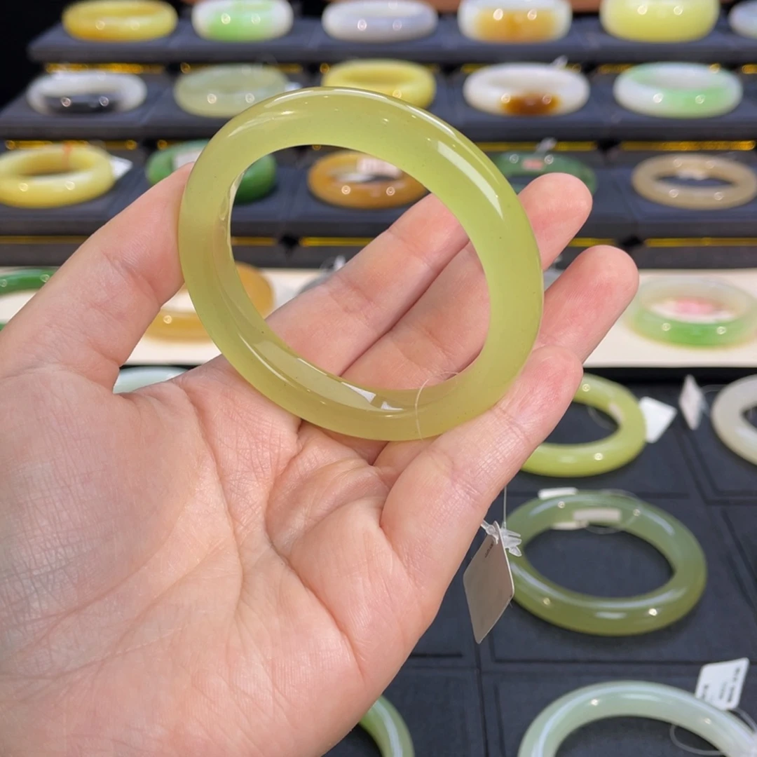 和田玉未镶嵌手镯高冰猫眼黄口手镯5253