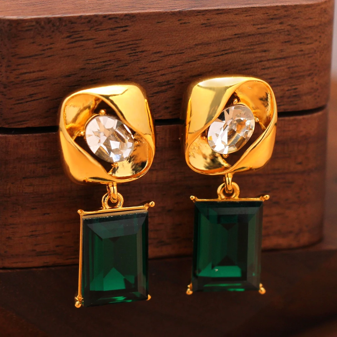 轻奢绿色法式时尚百搭气质高级感复古耳环QQ