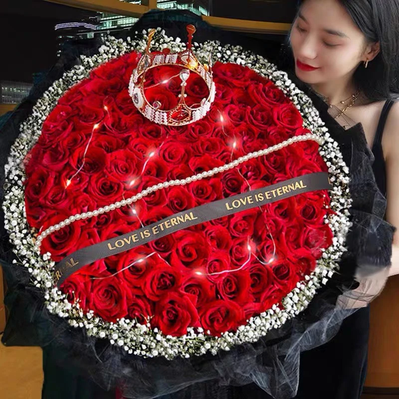 完美恋人 99朵红玫瑰满天星汝州花店送花到家