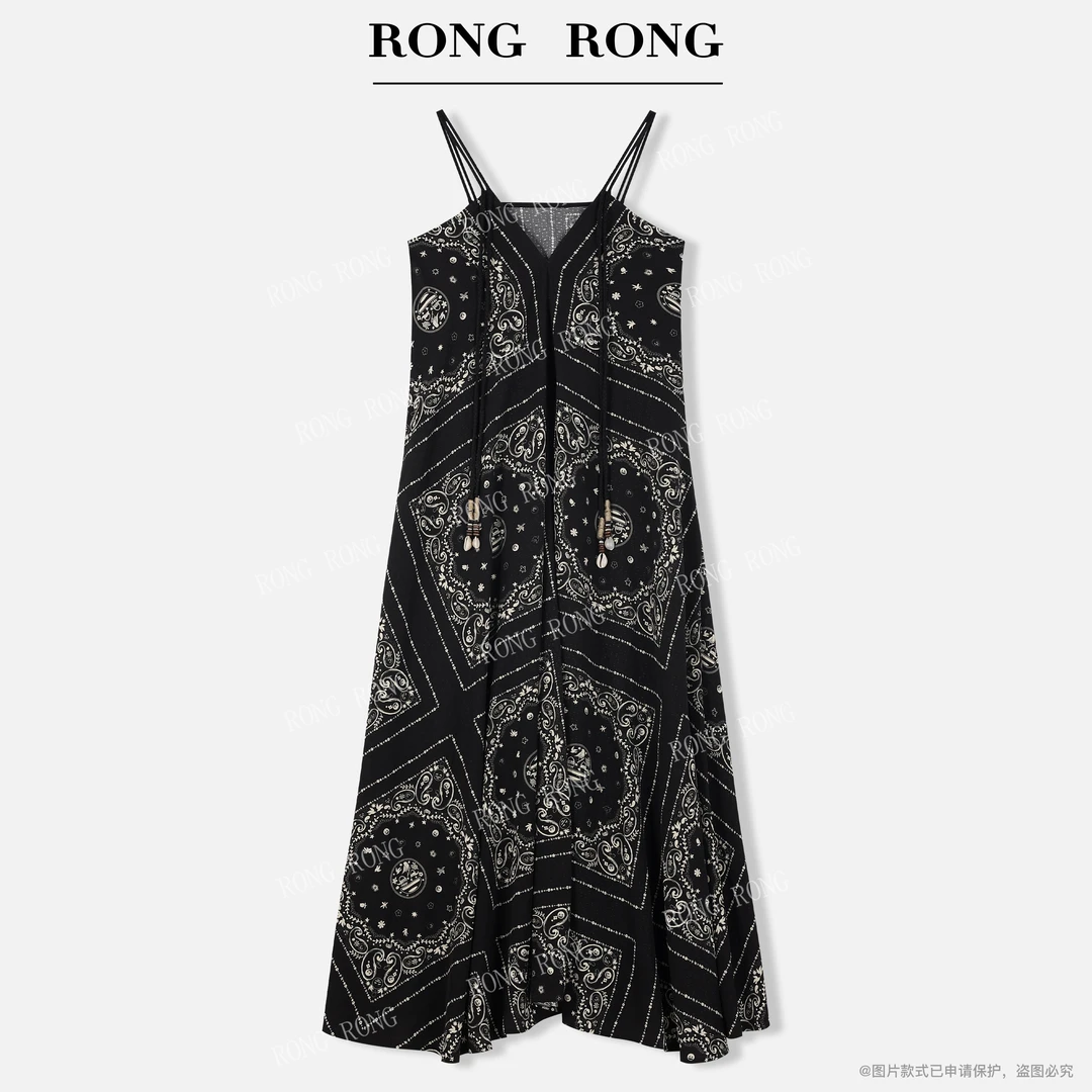 溶溶T【姿夏风情】RONGRONG异域波西米亚风图腾印花吊带连衣裙25755