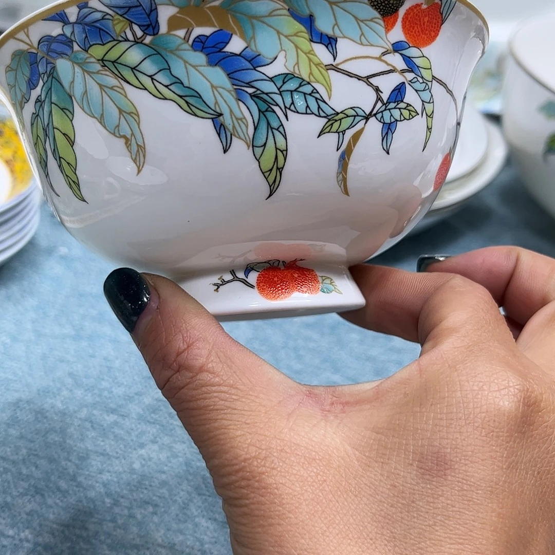 瓷片荔枝高脚碗六个4.5寸