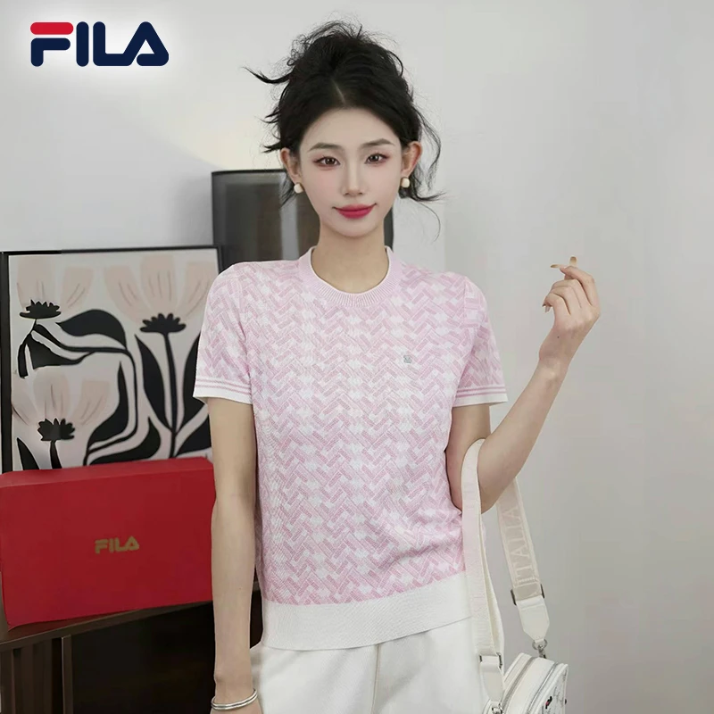 【针织高弹】斐乐女装春夏时尚休闲透气短袖T恤欧若风F11W513402