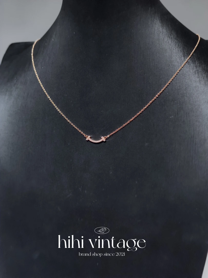 95新 Tiffany & Co./蒂芙尼  mini笑脸镶钻项链/16179341