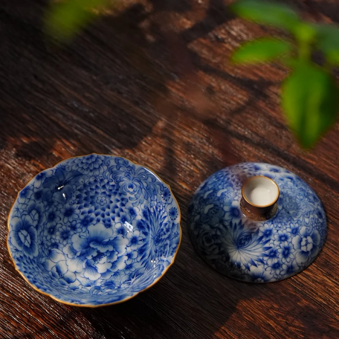 【星星】万花扒花莲瓣口手绘高足盖碗 茶空间陶瓷茶器