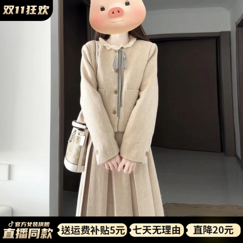 灰色条纹毛衣连衣裙子套装2025新款韩系ins衣服入秋穿搭一整套女