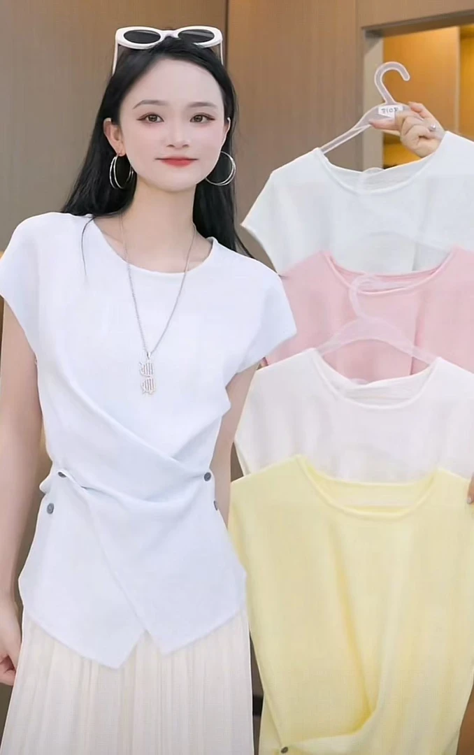 【秀宝女装】设计款不规则绑带针织衫XB4326