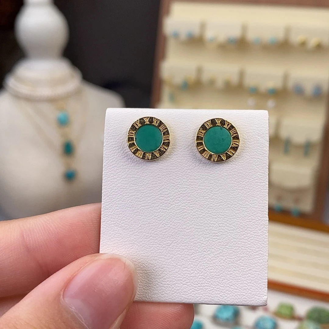 绿松石耳饰银S925镶嵌