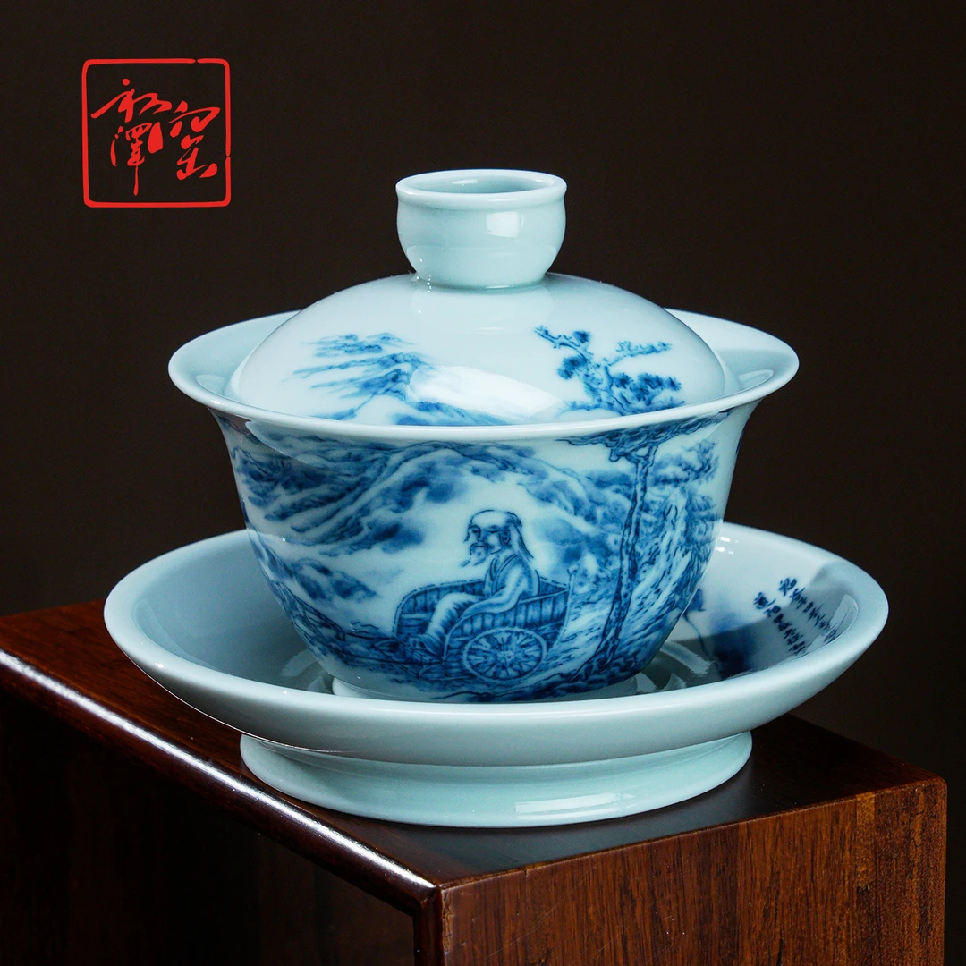 景德镇高端盖碗青花三才盖碗手绘茶碗知阖盖碗·青花瓷