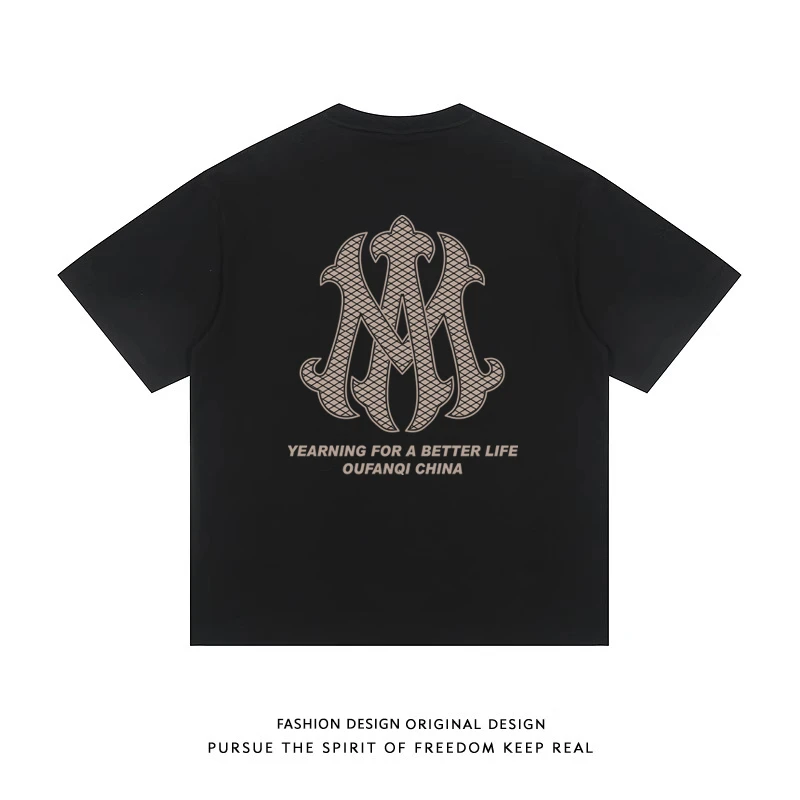 奥特莱斯夏季短袖纯棉230克休闲T恤美式印花宽松男女半袖G517