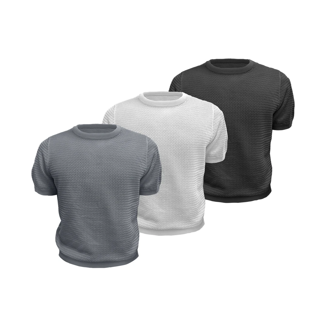 WANNA LAB 25SS 70天丝立体肌理纹路针织短袖圆领透气弹力T恤修身