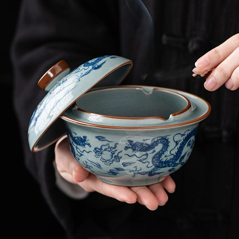 可悬停烟灰缸高档大气家用客厅防飞灰防烟味办公室茶桌带盖烟灰缸