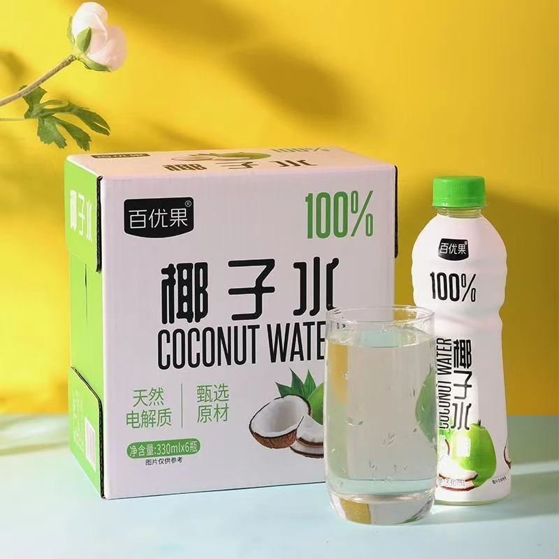 椰汁饮料100%椰汁水百优果330ml*6瓶整箱批发夏日必备饮品