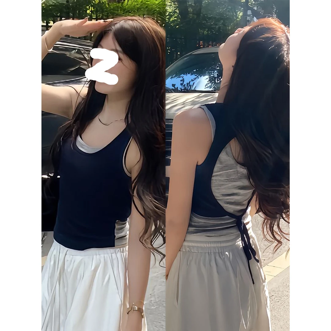 【后背绑带背心】夏季新款显瘦时尚小众设计感无袖上衣背心