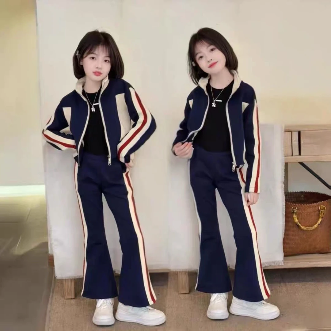 女童春秋休闲运动套装2025中大童洋气时髦外套喇叭裤两件套春装潮