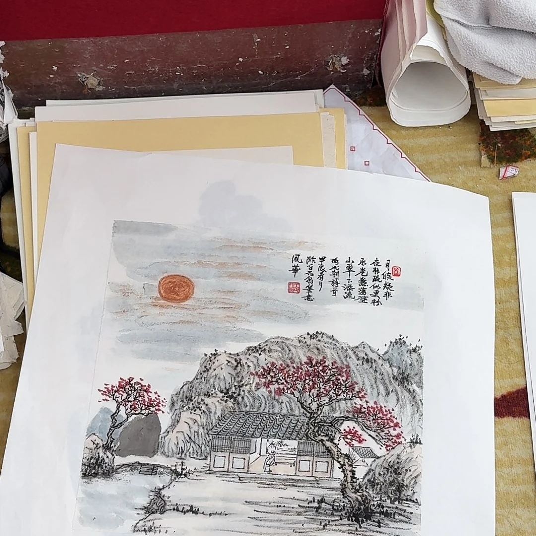 国画小斗方山水手绘作品