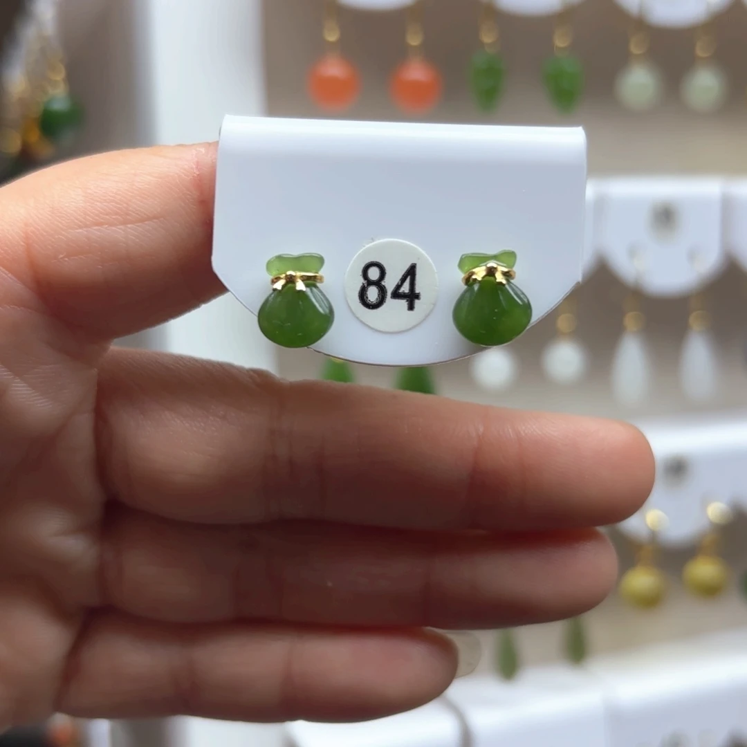 和田玉耳饰银S925镶嵌