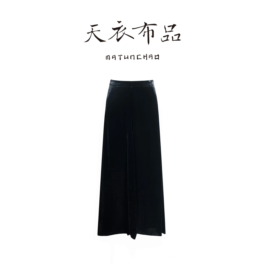 时尚设计师款高腰丝绒半身裙飘逸气质松紧腰纯色百搭名媛风新款