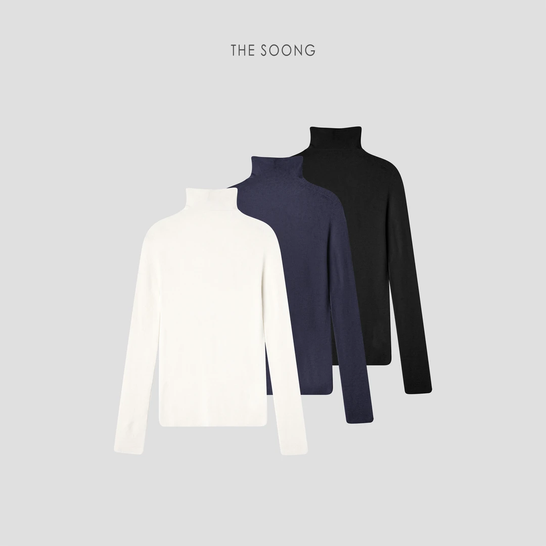 THESOONG|无缝一体 超细山羊绒桑蚕丝双股高支立体感高领毛衣7771
