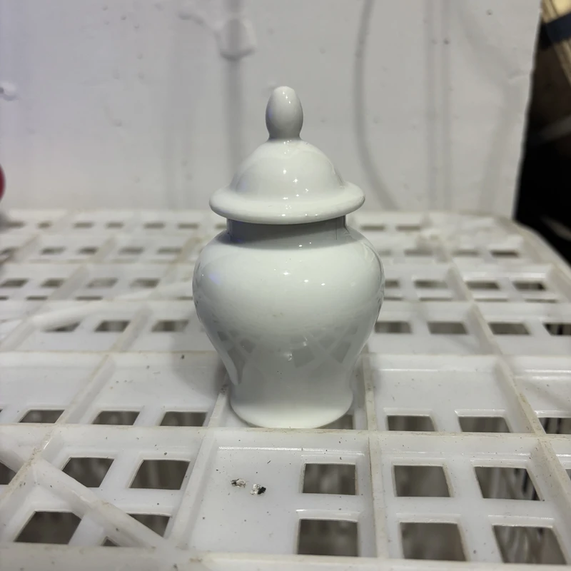 {微瑕}纯白釉白胎将军罐
