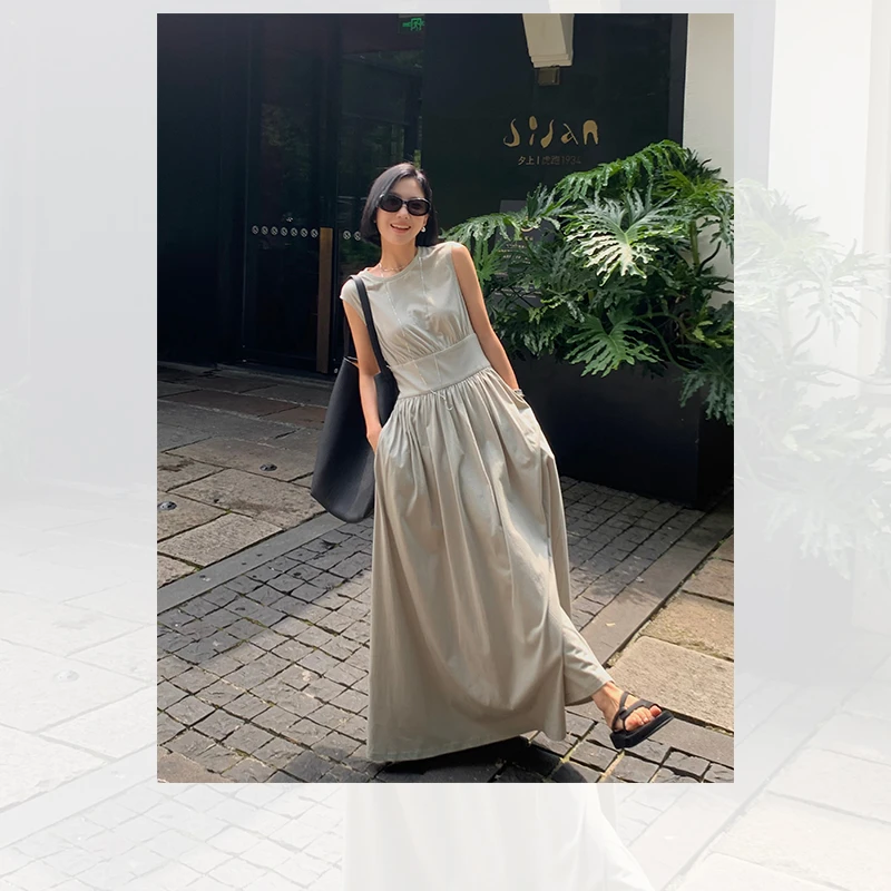 【t*e私服裙】垂坠感连衣裙气质休闲无袖长裙女 QL232054