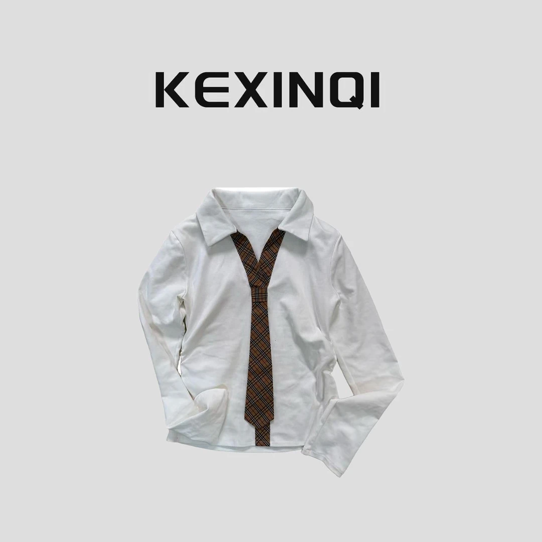 KEXIN 格子领T恤 2025秋季新款百搭 休闲显瘦洋气上衣-25TX169