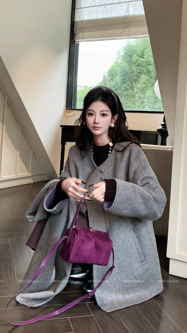 利达 NEW DADADA 秋冬宽松毛呢时尚休闲修身气质外套大衣CHM3167