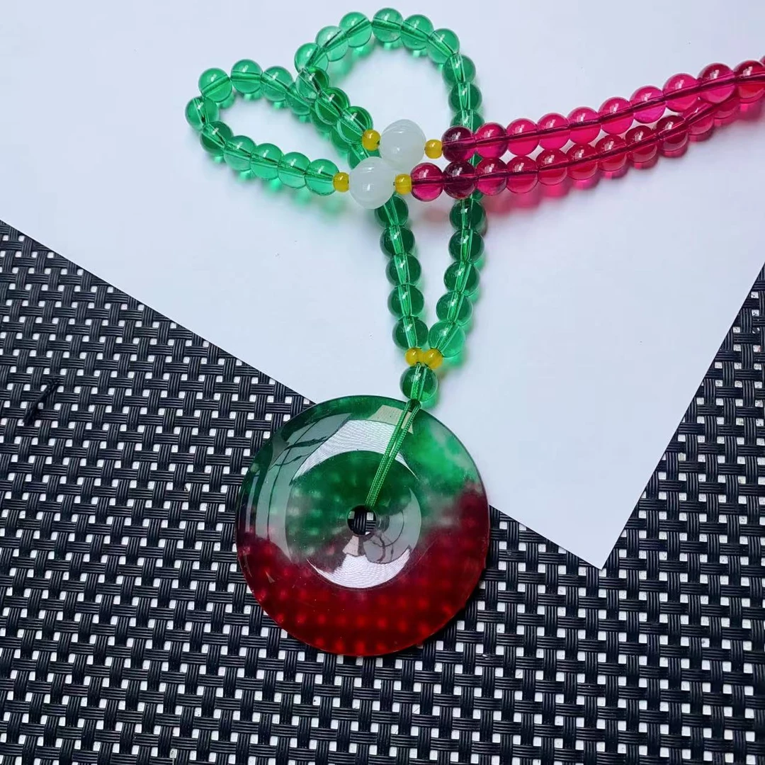 [石矿]A731红绿平安扣珠链吊坠
