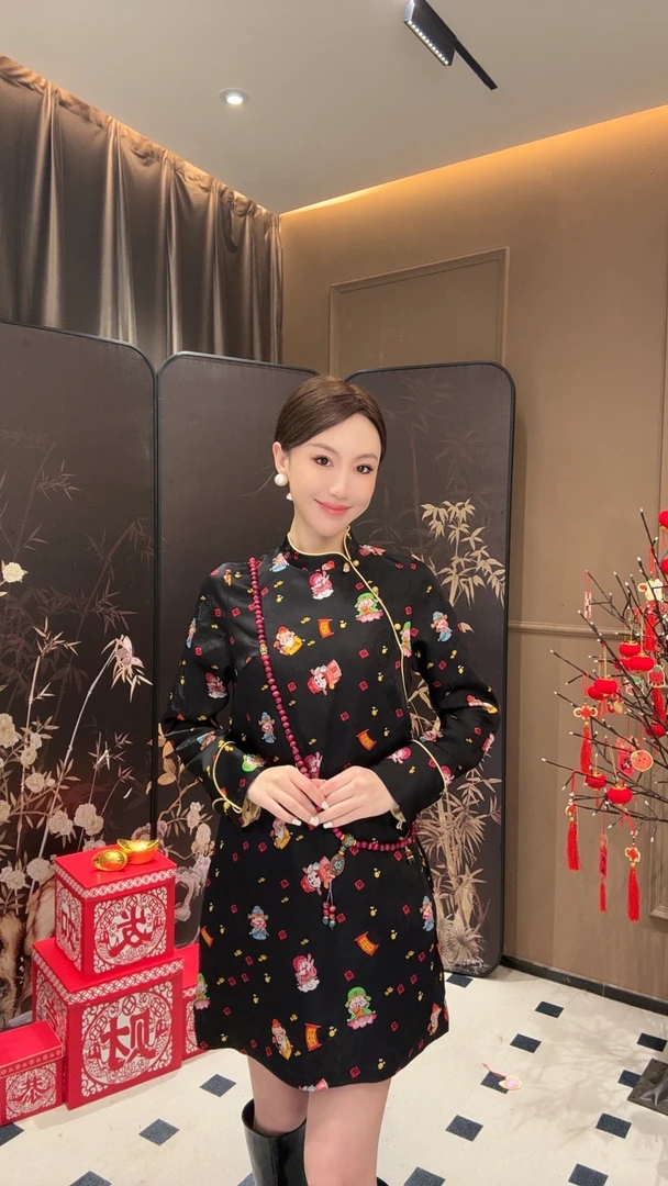 【财神】人丝香云纱不加棉新中式连衣裙新春新款原创女装